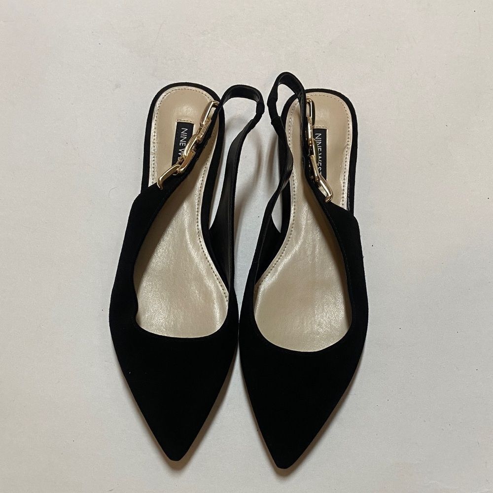 Nine West Babby Black Pointed Toe Slingback Heels Size 9M